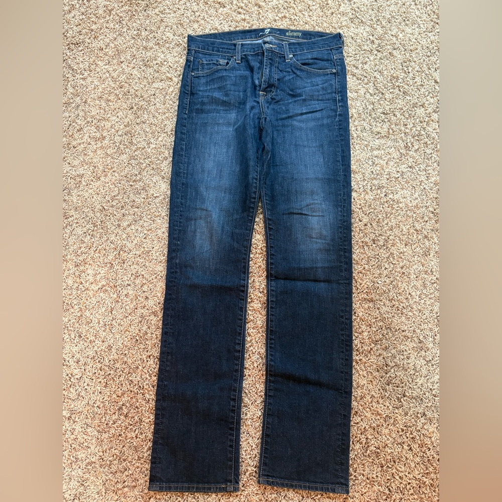 7 For All Mankind Blue Skinny Jeans with Classic Wash